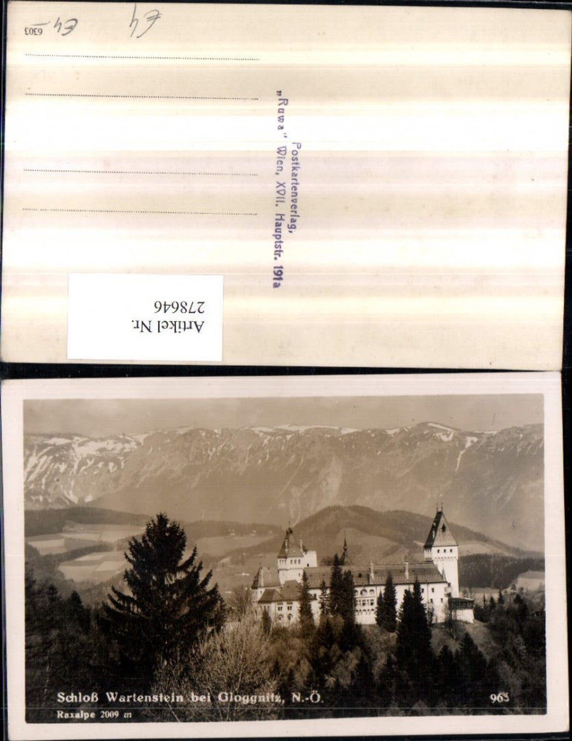 278646,Schoss Wartenstein b. Gloggnitz geg. Raxalpe Bergkulisse
