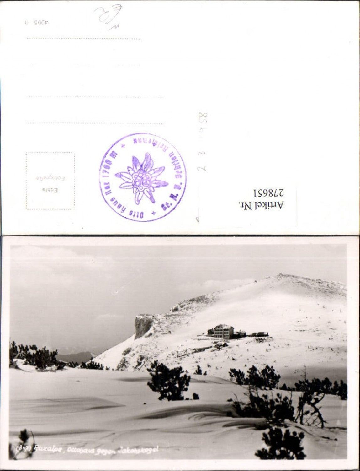 278651,Raxalpe Ottohaus geg. Jakobskogel b. Reichenau Winterbild