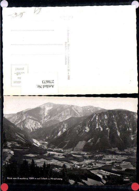 278673,Blick vom Kreuzberg auf Edlach u. Hirschwang Totale Bergkulisse