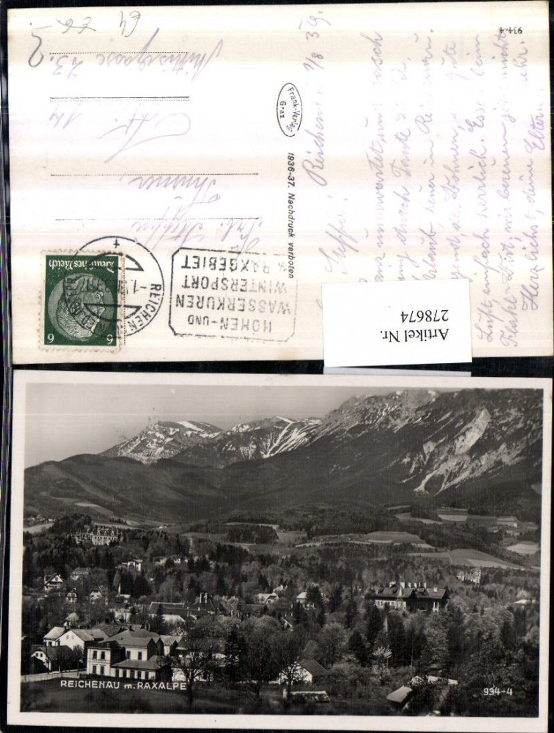 278674,Reichenau an d. Rax Totale m. Raxalpe Bergkulisse