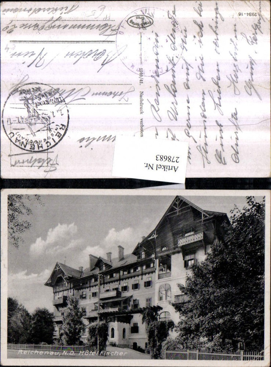 278683,Reichenau Hotel Fischer Feldpost Landwehr Ersatz Batterie 17 Stempel