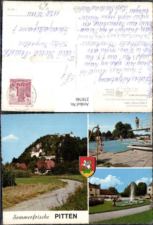 278740,Pitten Schlossberg Schwimmbad Springbrunnen Mehrbildkarte pub Alpine Luftbild 151