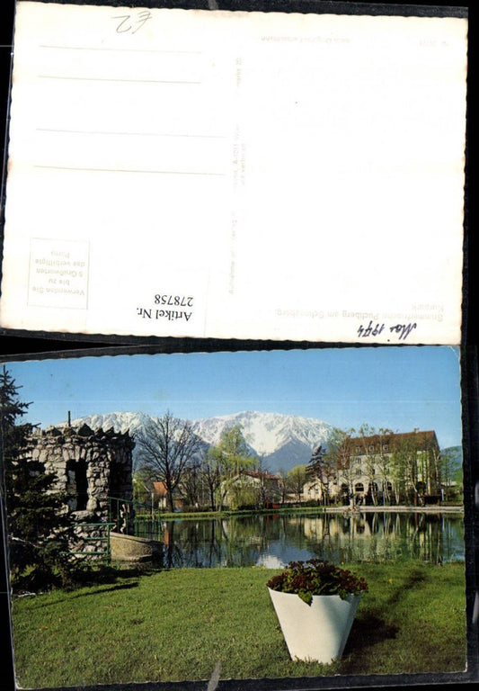 278758,Puchberg am Schneeberg Kurpark Teich Steinpavillon Bergkulisse
