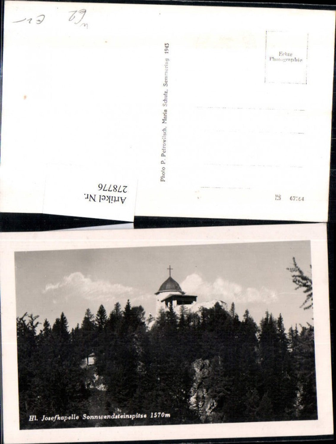 278776,Hl. Josefkapelle Kapelle auf d. Sonnwendsteinspitze b. Semmering
