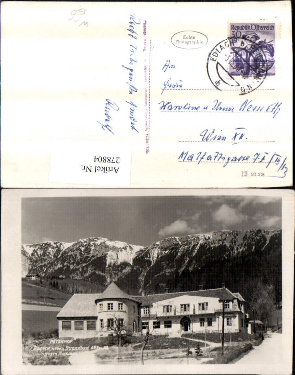 278804,Edlach b. Reichenau Peterhof geg. Raxalpe Bergkulisse