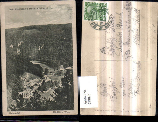 278823,Baden b. Wien Helenental Josef Dietmans Hotel Krainerhütte