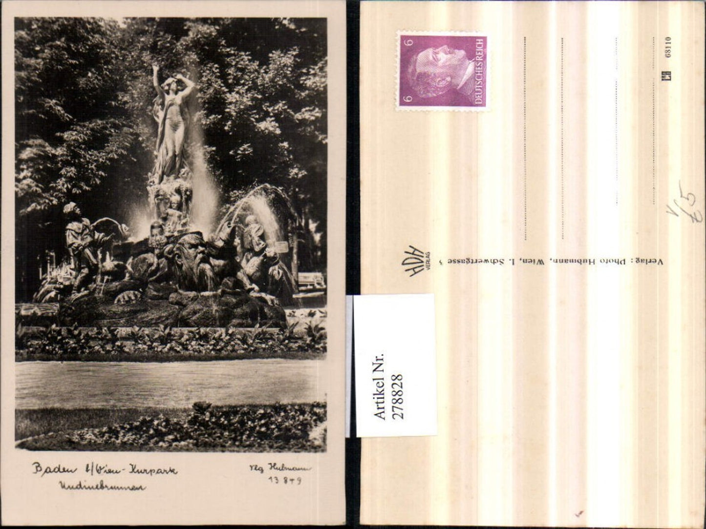 278828,Baden b. Wien Kurpark Undinebrunnen Brunnen pub Foto Hubmann 13849