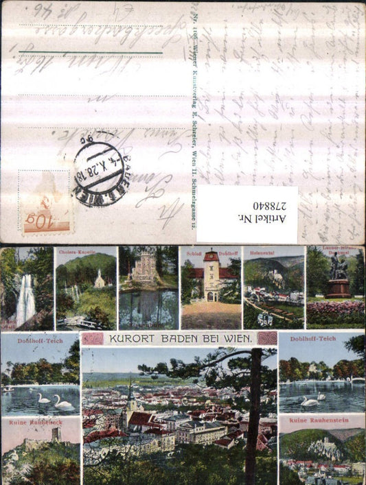 278840,Baden b. Wien Totale Wasserfall Ruine Rauhenstein Rauheneck Schloss Denkmal Mehrbildkarte