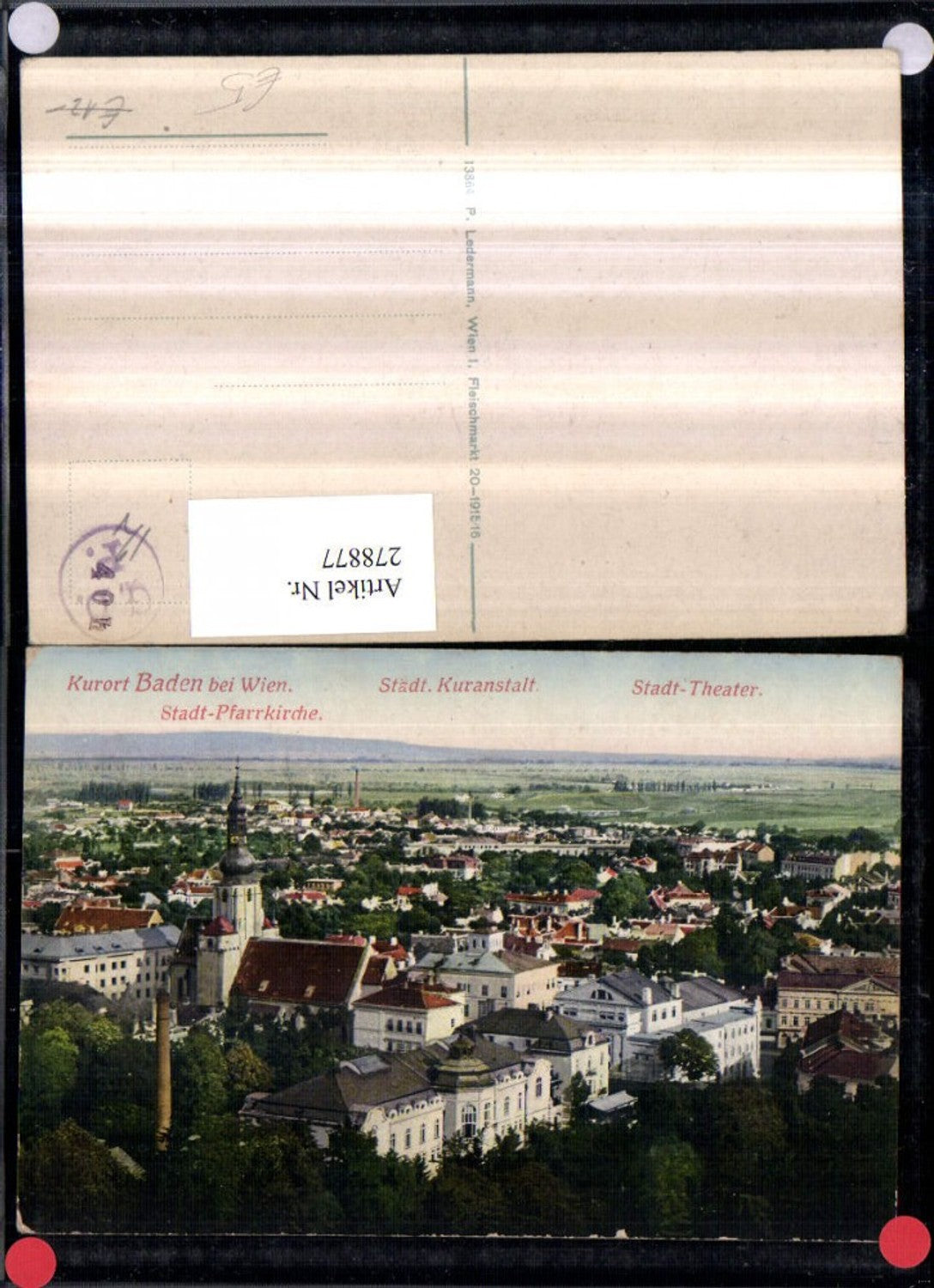 278877,Baden b. Wien Totale m. Pfarrkirche Kuranstalt u. Theater