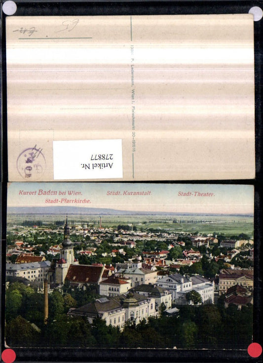 278877,Baden b. Wien Totale m. Pfarrkirche Kuranstalt u. Theater