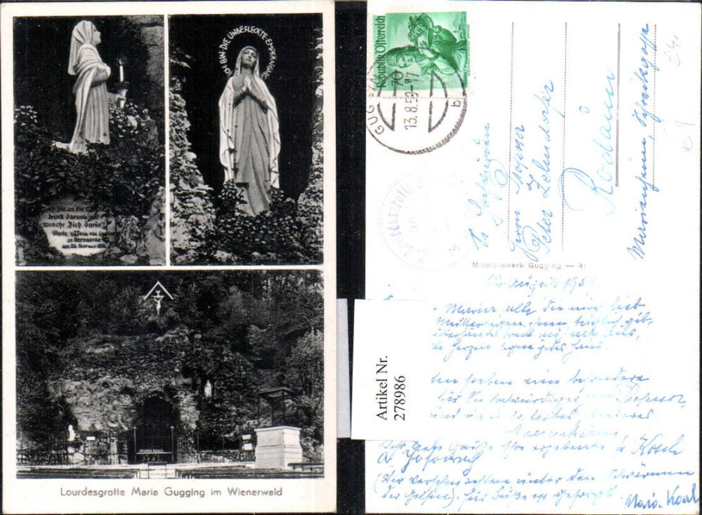 278986,Lourdesgrotte Grotte Maria Gugging im Wienerwald Marienstatue Mehrbildkarte