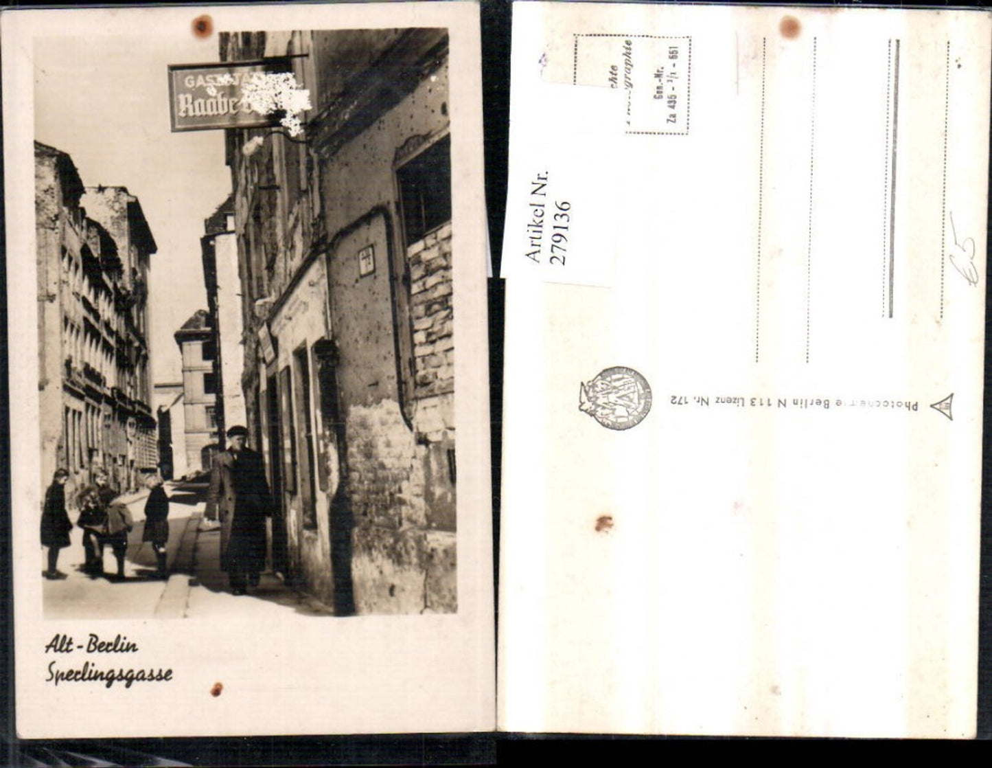 279136,Berlin Sperlingsgasse Gasse Gaststätte Raabe