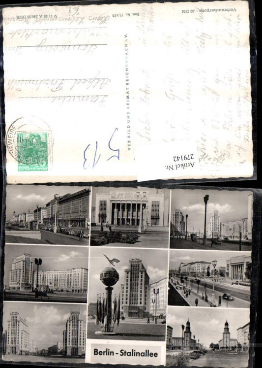 279142,Berlin Stalinallee Straßenansicht Fahnen Gebäude pub VEB 15/473