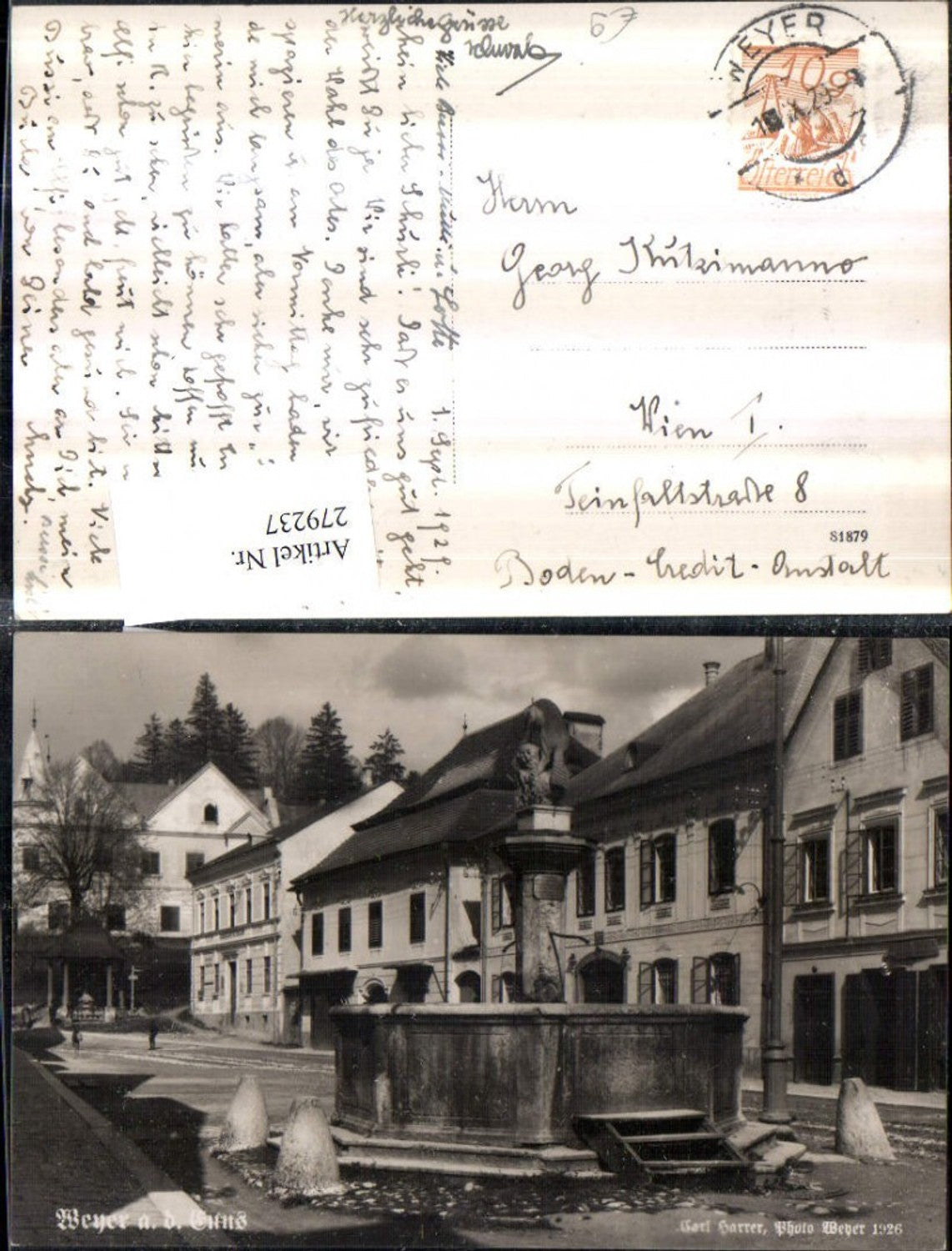 279237,Weyer an d. Enns Marktplatz Brunnen pub Carl Harrer 1926