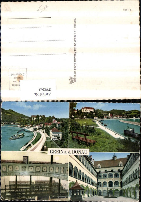 279263,Grein an d. Donau Totale Dampfer Schloss Burg Hof Brunnen Theater Mehrbildkarte