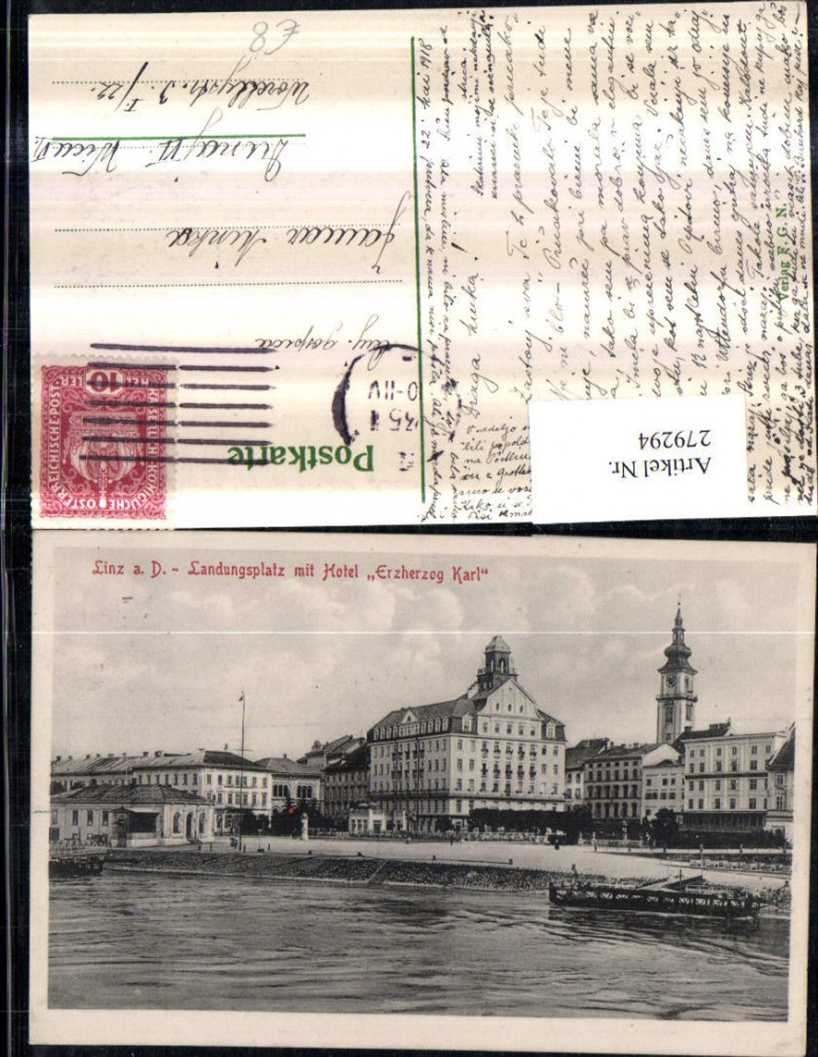 279294,Linz an d. Donau Landungsplatz m. Hotel Erzherzog Karl