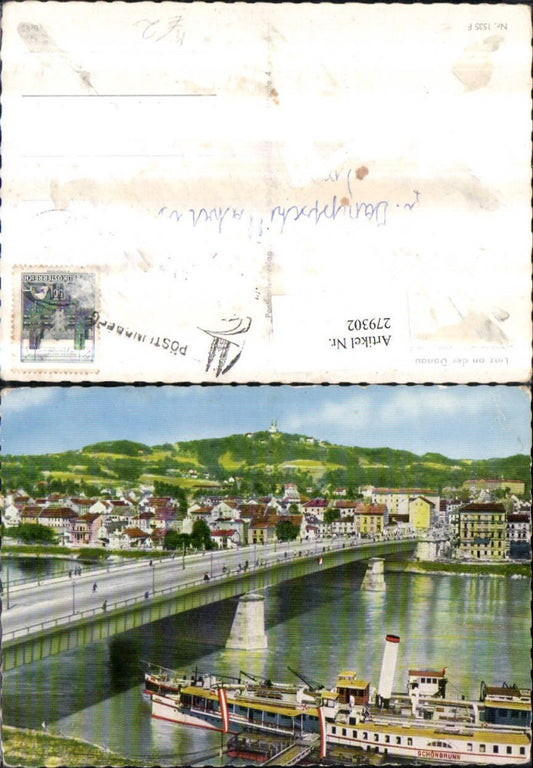 279302,Linz an d. Donau Teilansicht Nibelungenbrücke Brücke Dampfer Schönbrunn m. Pöstlingberg