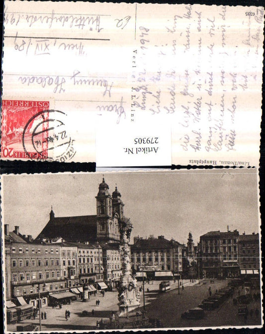 279305,Linz an d. Donau Hauptplatz Platz Pestsäule Kirche Geschäfte