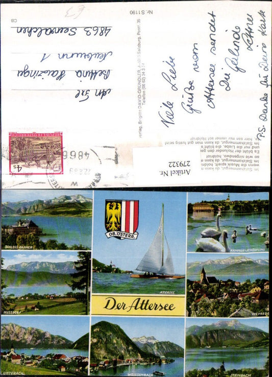 279322,Attersee Schloss Kammer Weyregg Steinbach Weißenbach Unterach Segelboot Mehrbildkarte
