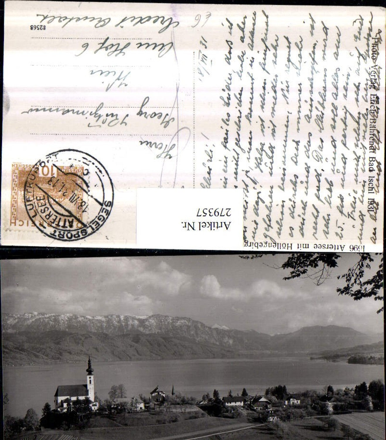 279357,Attersee Teilansicht Kirche m. Höllengebirge Bergkulisse