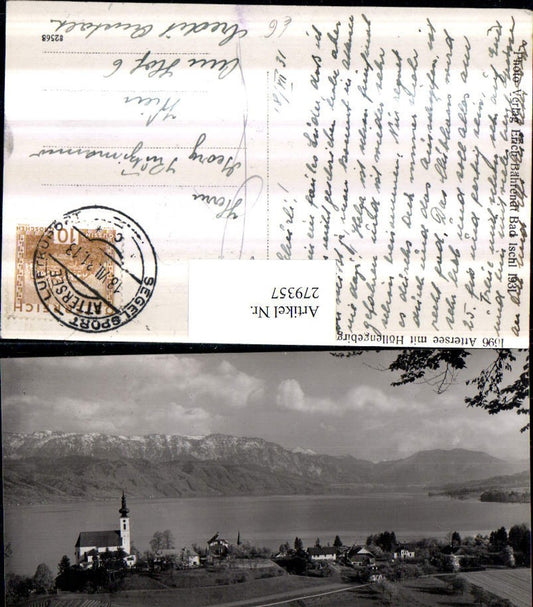 279357,Attersee Teilansicht Kirche m. Höllengebirge Bergkulisse