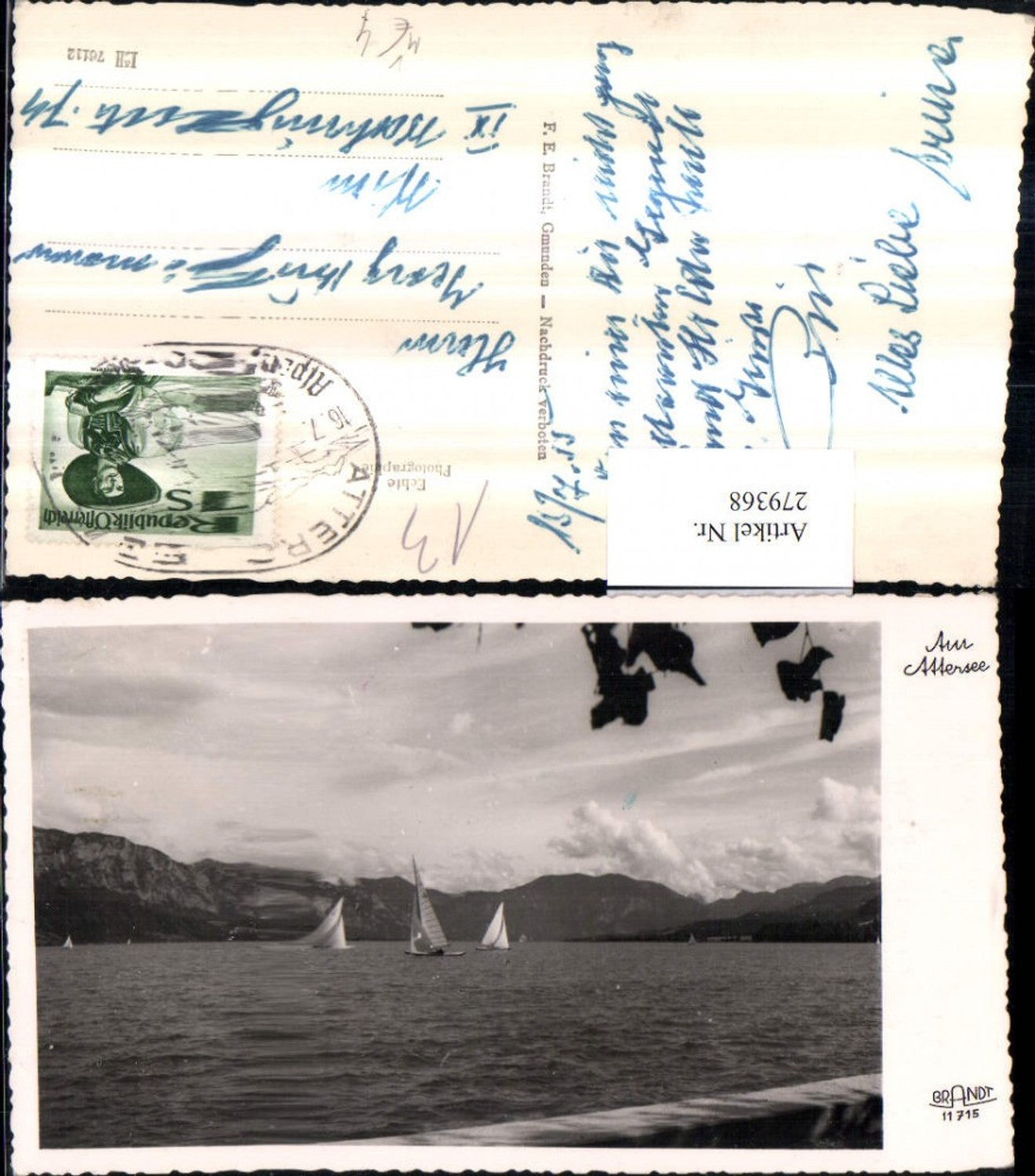 279368,Am Attersee See Segelboote Bergkulisse pub F. E. Brandt 11715