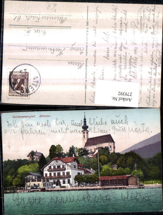 279392,Attersee Kirche u. Gasthof Oberndorfer pub F. E. Brandt 1036