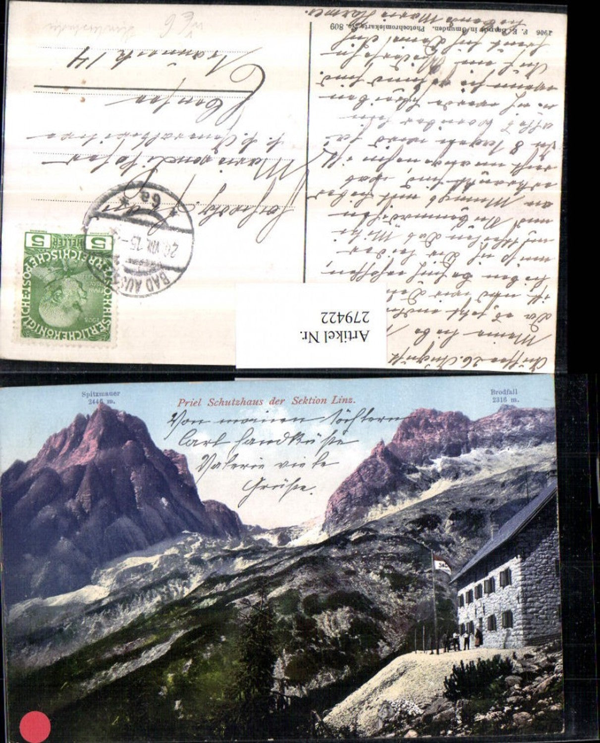 279422,Priel Schutzhaus Berghütte b. Hinterstoder Bergkulisse pub F. E. Brandt 809