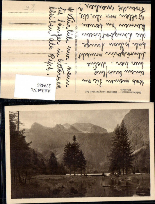 279486,Hinterer Langbathsee See b. Ebensee Bergkulisse pub F. E. Brandt 024