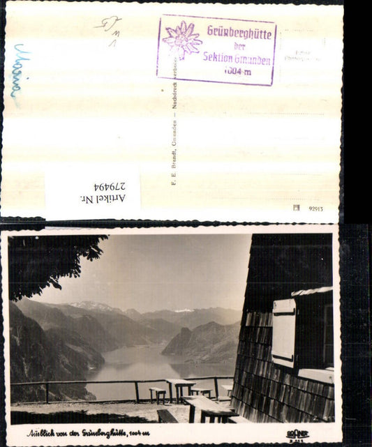 279494,Ausblick von d. Grünberghütte b. Gmunden Bergkulisse pub F. E. Brandt