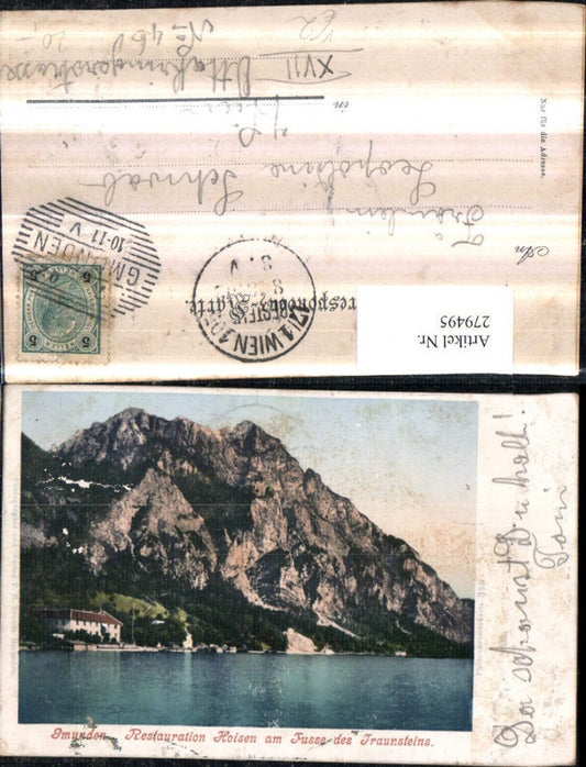 279495,Gmunden Restauration Hoisen am Fuße des Traunsteins Bergkulisse pub F. E. Brandt 356