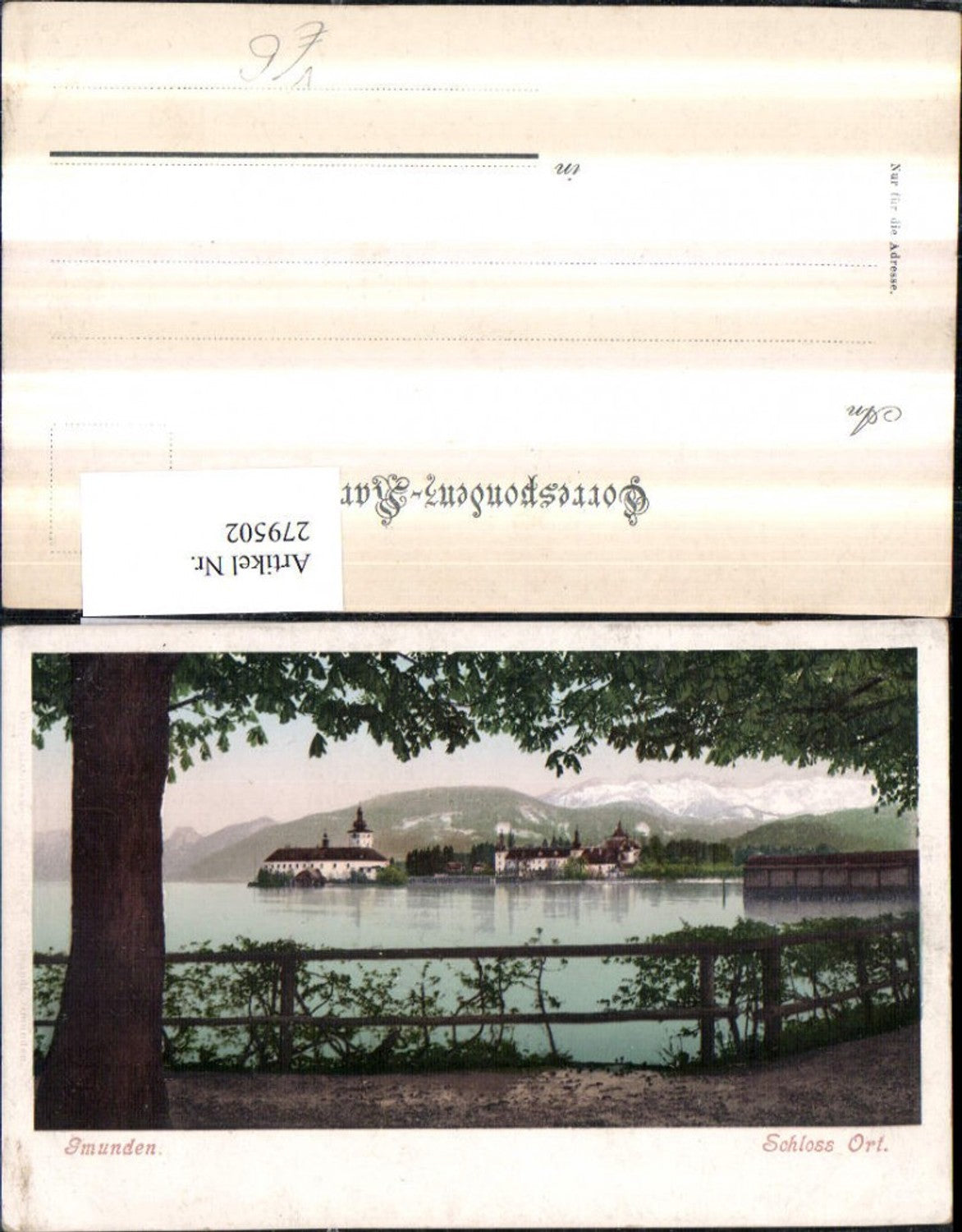 279502,Gmunden Blick zum Schloss Orth pub F. E. Brandt 420