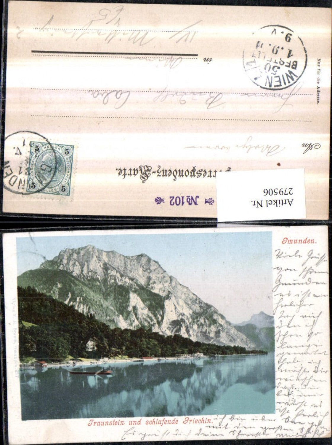 279506,Gmunden Traunstein u. Schlafende Griechin Bergkulisse pub F. E. Brandt 217