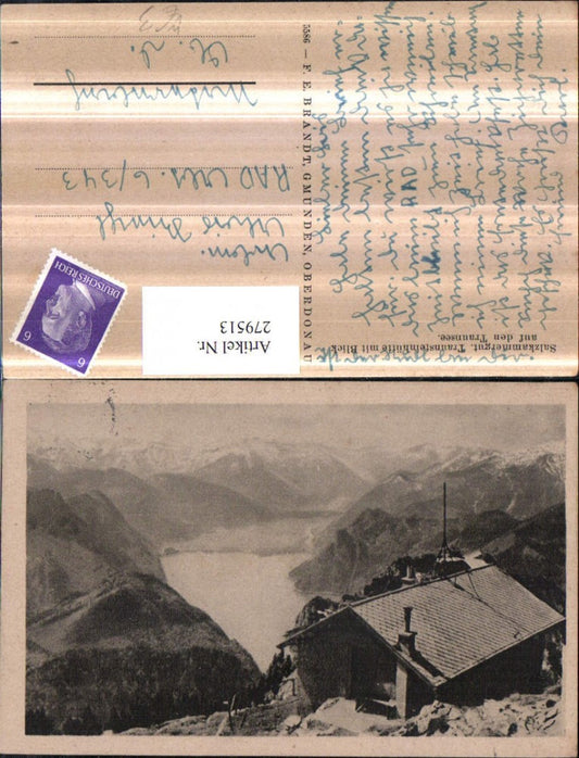 279513,Traunsteinhütte Berghütte m. Blick auf d. Traunsee b. Gmunden pub F. E. Brandt 5586