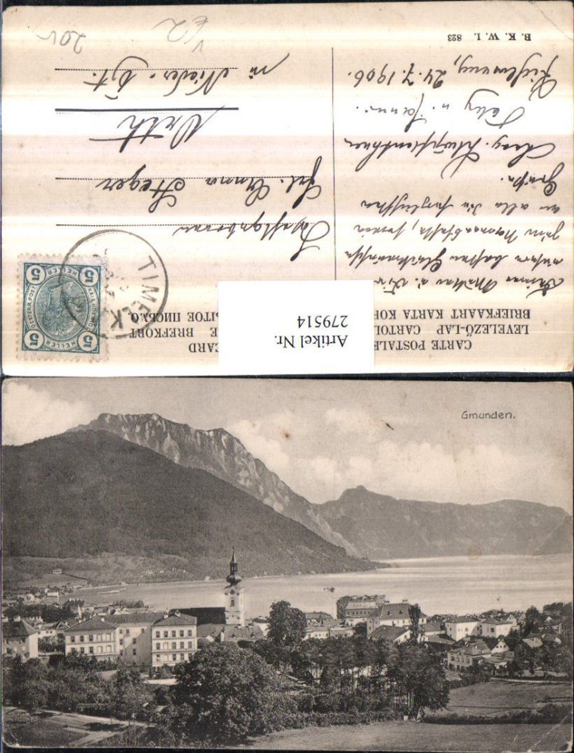 279514,Gmunden Totale Bergkulisse pub Brüder Kohn B.K.W.I. 823