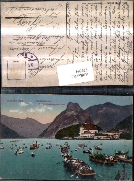 279564,Traunkirchen Teilansicht Fronleichnamsprozession Boote pub F. E. Brandt 351c