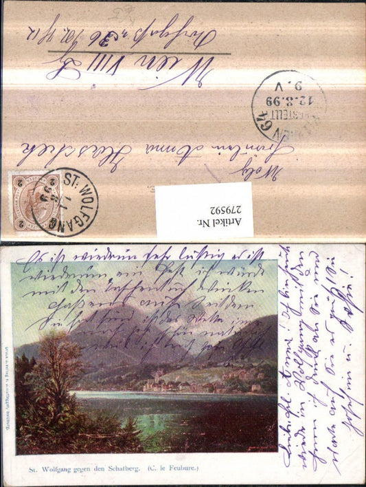 279592,Künstler AK St. Wolfgang Totale geg. Schafberg