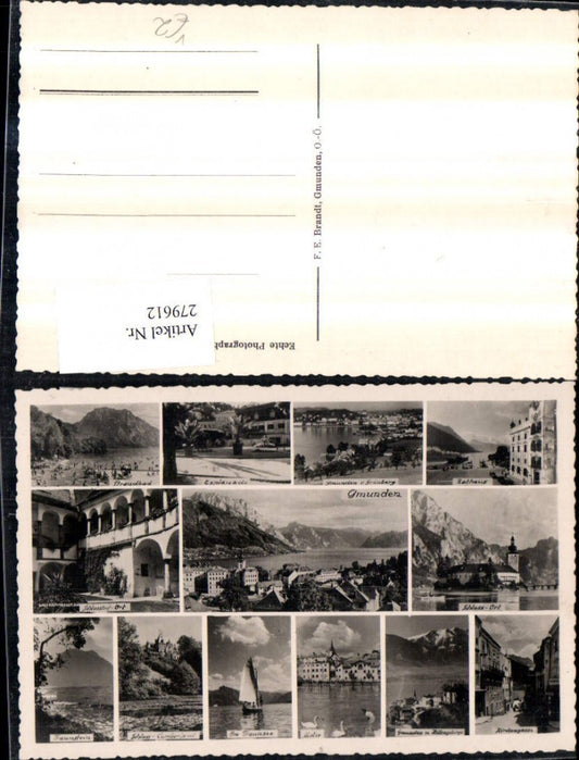 279612,Gmunden Totale Rathaus Strandbad Schloss Orth Segelboot Esplanade Mehrbildkarte pub F. E. Brandt