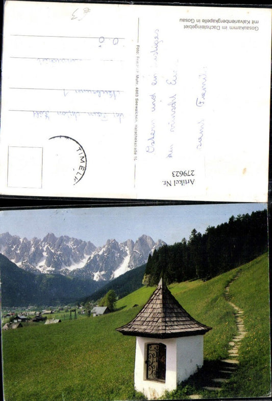 279623,Gosaukamm Bergkulisse b. Gosau m. Kalvarienkapelle Kapelle