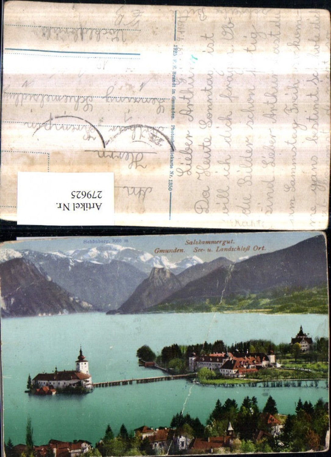 279625,Gmunden Teilansicht See- und Landschloss Orth Bergkulisse pub F. E. Brandt 1350