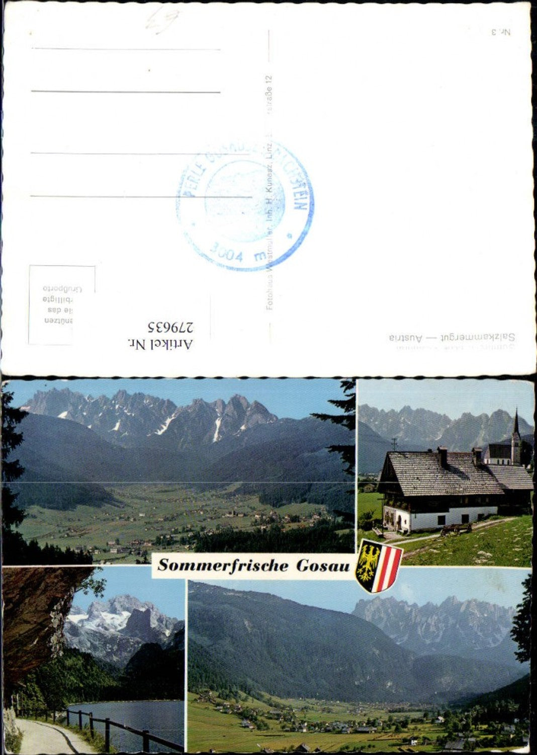 279635,Gosau Totale Kirche Bergkulisse Mehrbildkarte