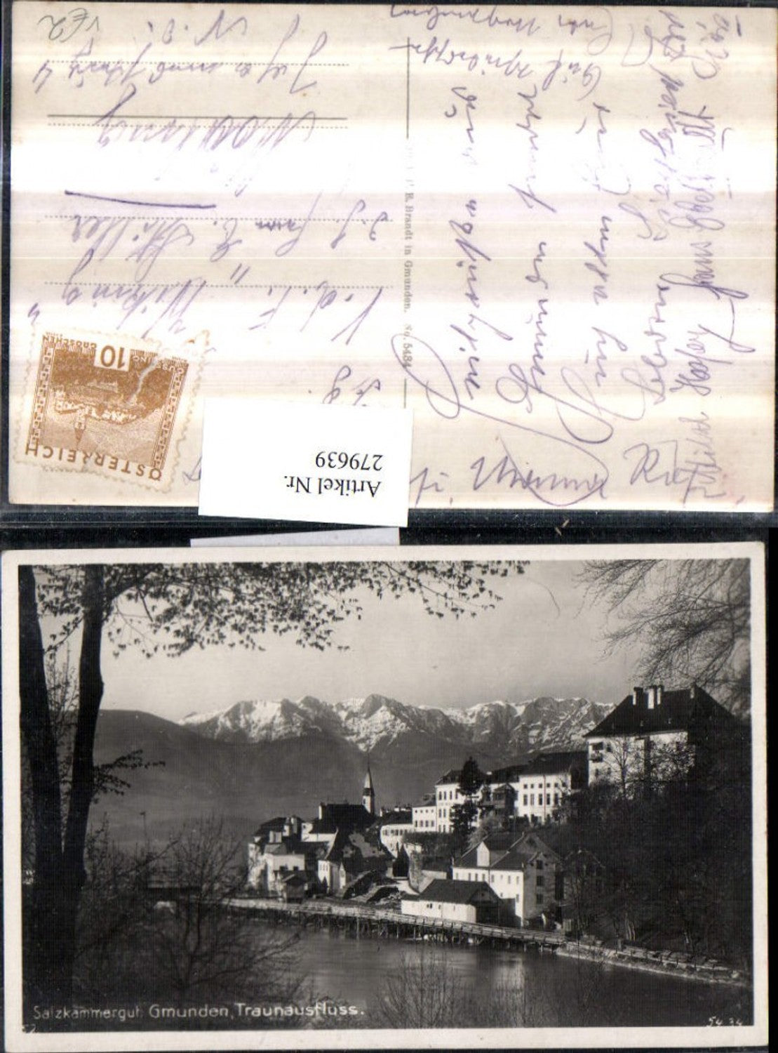 279639,Gmunden Teilansicht Traunausfluss Bergkulisse pub F. E. Brandt 5434