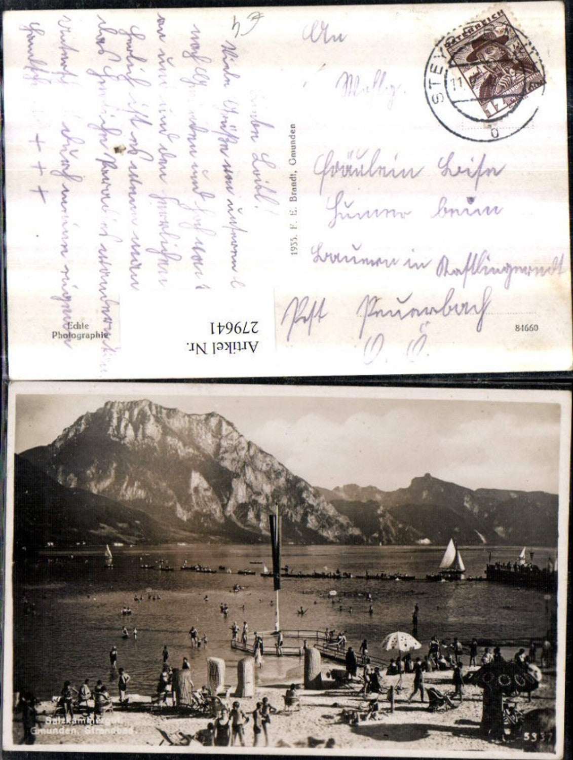 279641,Gmunden Strandbad Strandleben Bergkulisse