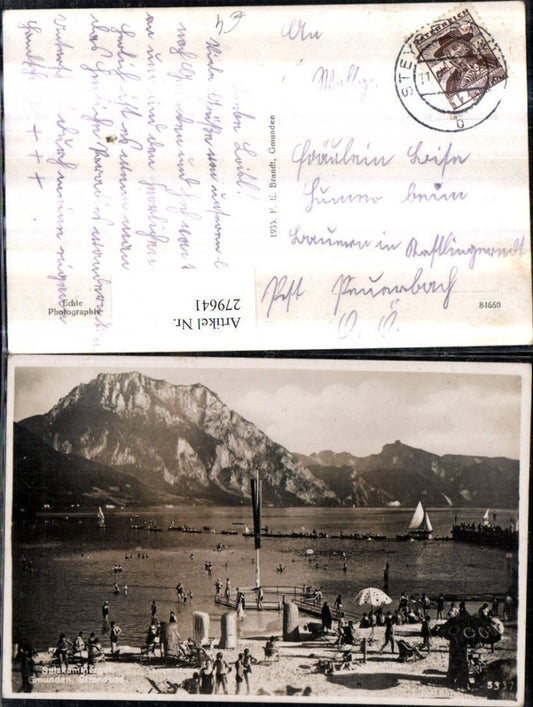 279641,Gmunden Strandbad Strandleben Bergkulisse