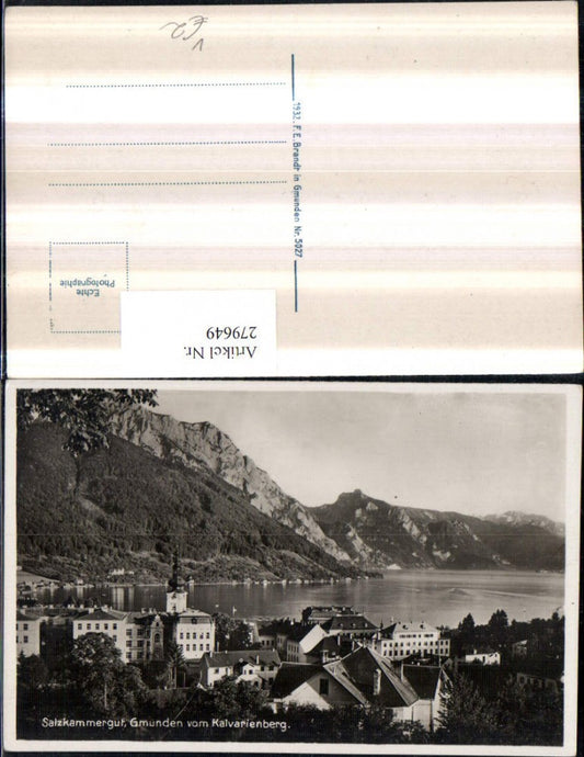 279649,Gmunden Totale vom Kalvarienberg Bergkulisse pub F. E. Brandt 5027
