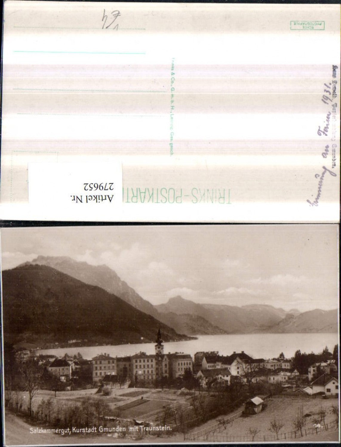 279652,Gmunden Totale m. Traunstein Bergkulisse pub Trinks & Co