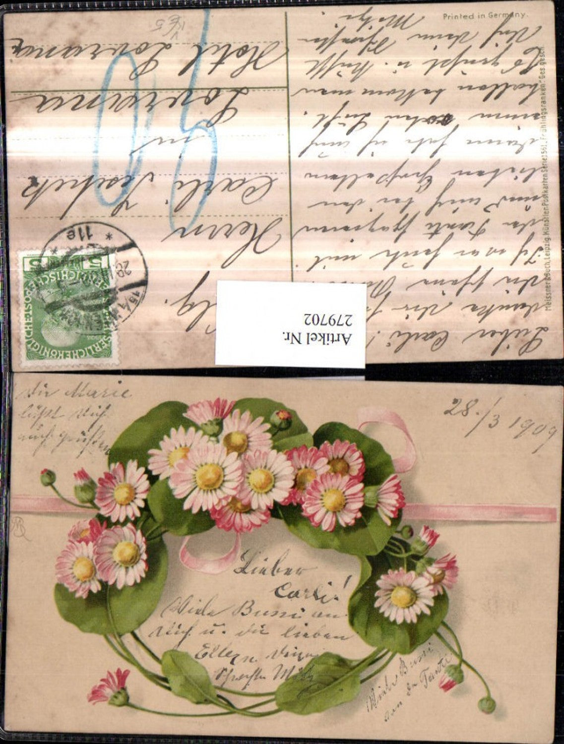 279702,Künstler AK Meissner & Buch 1561 Frühlingsranken Blumen Gänseblümchen Blätter