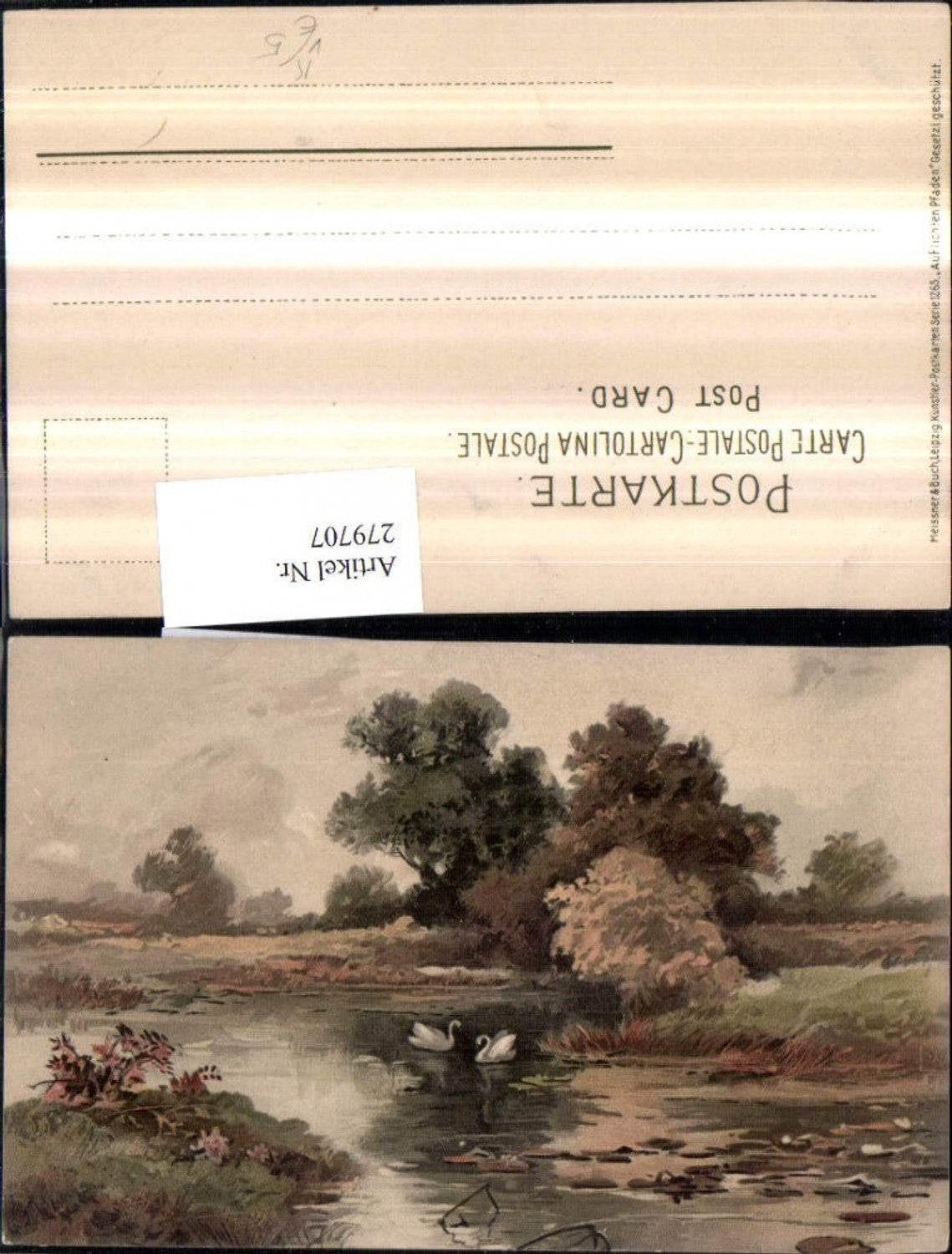 279707,Künstler AK Meissner & Buch 1265 Auf lichten Pfaden Landschaft Fluss Bach Schwäne