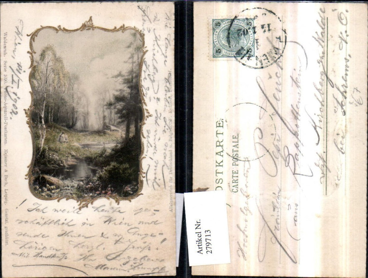 279713,Künstler Präge AK Meissner & Buch 1090 Waldesruh Landschaft Passepartout