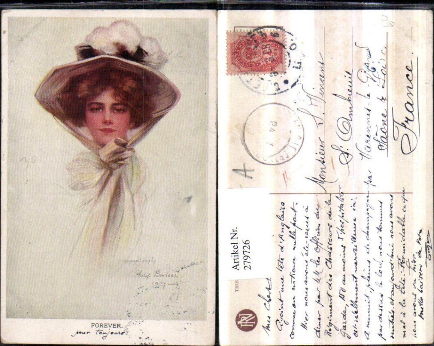 279726, Reinthal &amp; Newman Artist Philip Boileau Forever Woman with Hat Hat Fashion Portrait